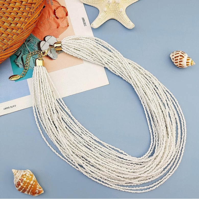 Bocar Multilayer White Beaded Necklace With Fold Toned Hardware Nwt
